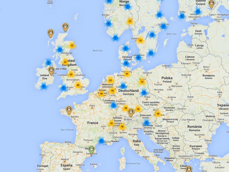 Carte des bornes de recharge rapide en Europe